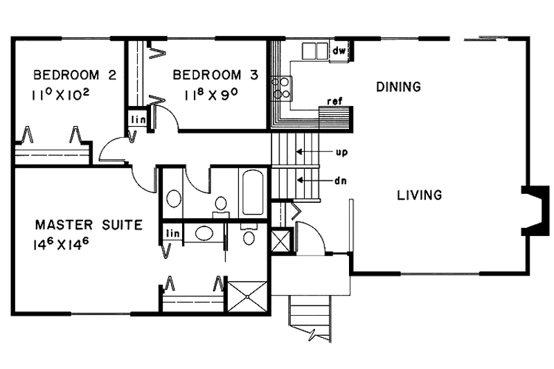 Home Plan - Floor Plan - Main Floor for Contemporary House Plan #60-875 - 3 bed, 2 bath