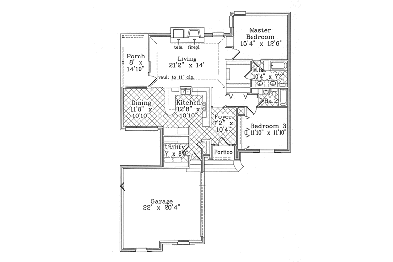 Dream House Plan - Floor Plan - Main Floor for European House Plan #985-4 - 2 bed, 2 bath