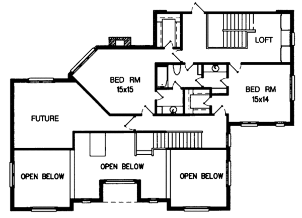 House Blueprint - Traditional Floor Plan - Upper Floor Plan #15-374