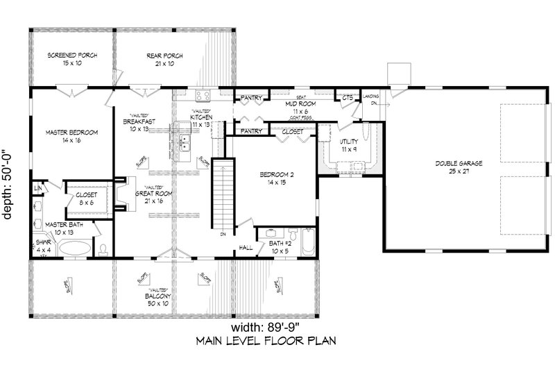 House Design - Floor Plan - Main Floor for Farmhouse House Plan #932-1013 - 2 bed, 3 bath