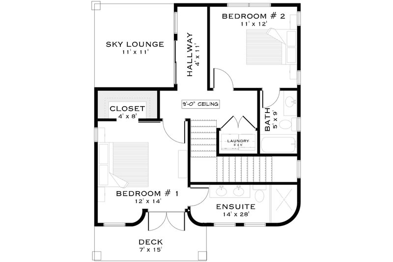 House Blueprint - Floor Plan - Upper Floor for Mediterranean House Plan #1101-62 - 2 bed, 2.5 bath