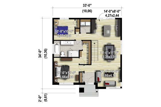 Floor Plan - Main Floor 1 for Contemporary House Plan #25-4453 - 2 bed, 1 bath