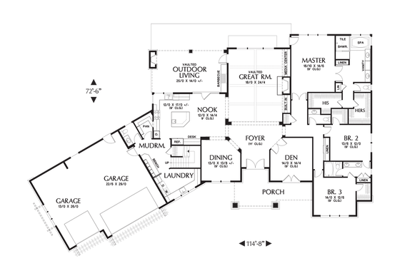 Floor Plan - Main Floor for Craftsman House Plan #48-711 - 4 bed, 3.5 bath
