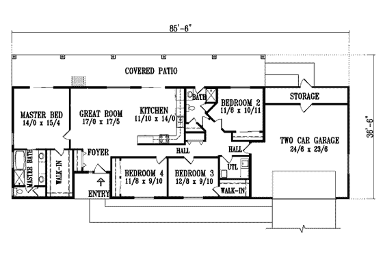 Floor Plan - Main Floor for Adobe / Southwestern House Plan #1-1337 - 4 bed, 2 bath