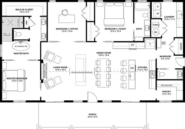 Architectural House Design - Floor Plan - Main Floor for Farmhouse House Plan #126-310 - 3 bed, 2.5 bath