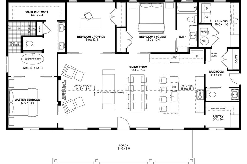 Architectural House Design - Floor Plan - Main Floor for Farmhouse House Plan #126-310 - 3 bed, 2.5 bath