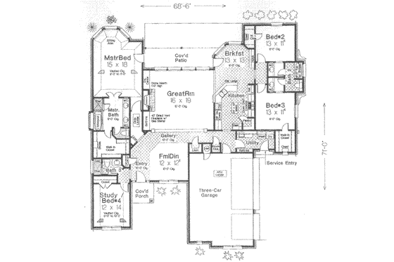 Floor Plan - Main Floor for European House Plan #310-384 - 4 bed, 3 bath