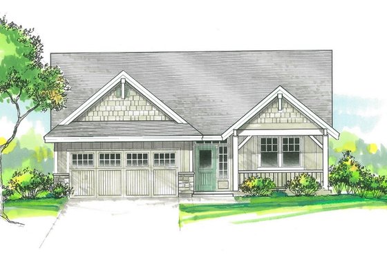 Exterior - Front Elevation for Craftsman House Plan #53-496 - 3 bed, 2 bath