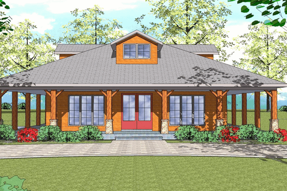 Exterior - Front Elevation for Southern House Plan #8-266 - 1 bed, 1.5 bath
