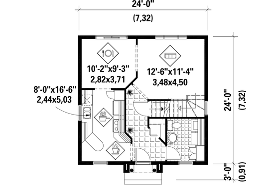 Floor Plan - Main Floor for Country House Plan #25-4727 - 3 bed, 1 bath