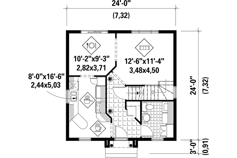 Home Plan - Floor Plan - Main Floor for Country House Plan #25-4727 - 3 bed, 1 bath