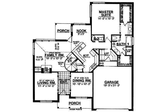 Floor Plan - Main Floor for Traditional House Plan #40-136 - 4 bed, 2.5 bath