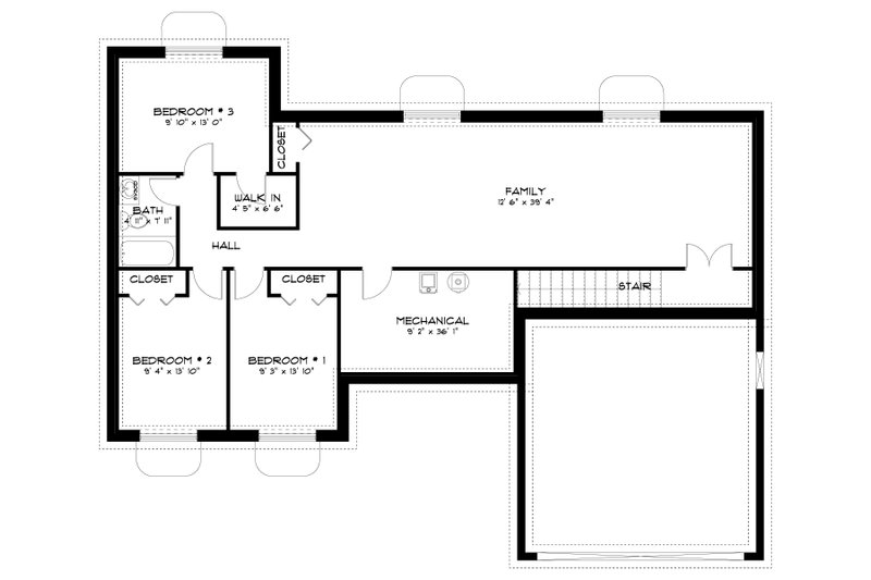 House Design - Floor Plan - Lower Floor for Ranch House Plan #1060-260 - 3 bed, 2 bath