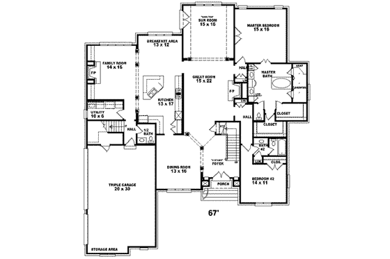 Floor Plan - Main Floor for European House Plan #81-635 - 4 bed, 3.5 bath