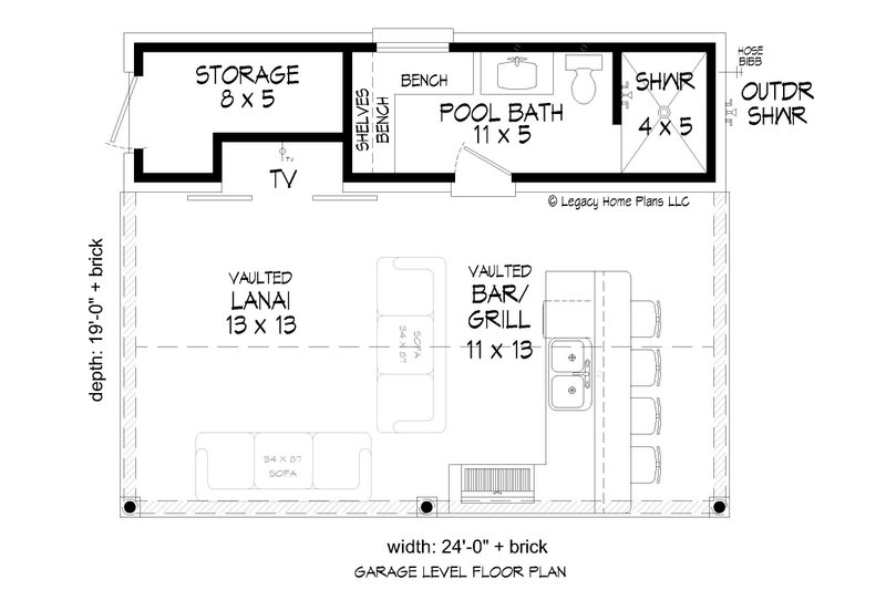 Architectural House Design - Floor Plan - Main Floor for Country House Plan #932-185, 1 bath