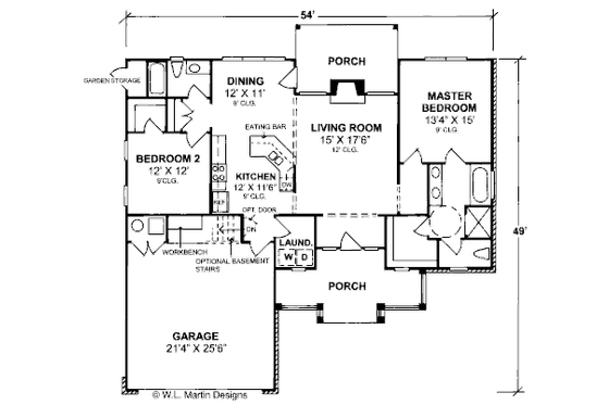 Floor Plan - Main Floor for Traditional House Plan #20-376 - 2 bed, 2 bath