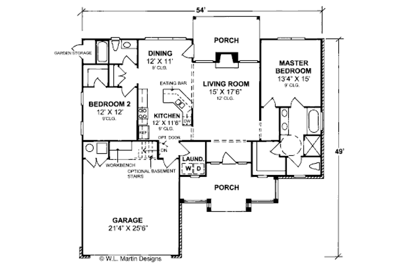 Architectural House Design - Floor Plan - Main Floor for Traditional House Plan #20-376 - 2 bed, 2 bath