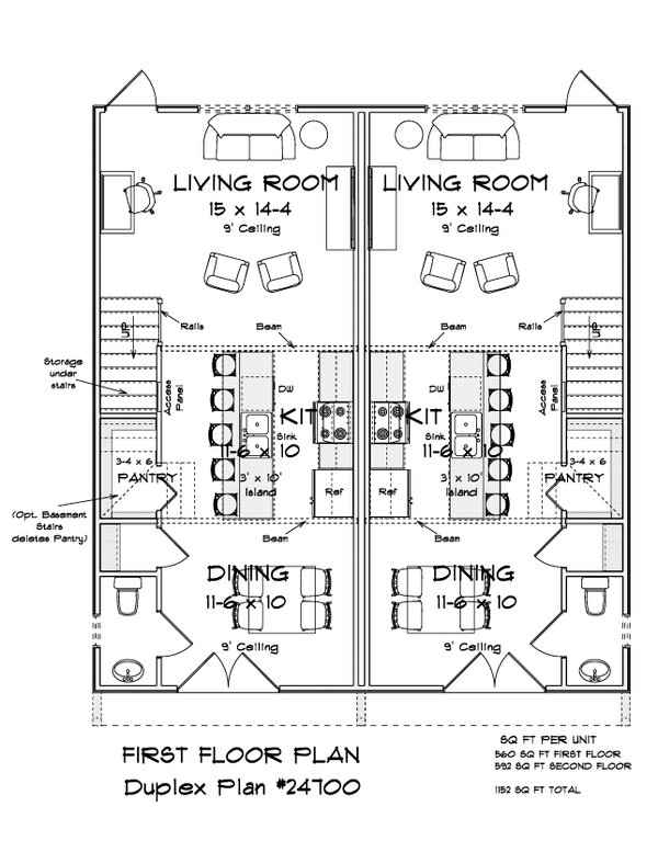 Home Plan - Floor Plan - Main Floor for Modern House Plan #513-2492 - 2 bed, 2.5 bath