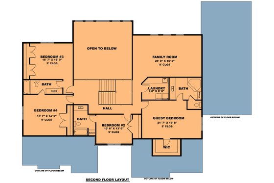 Floor Plan - Upper Floor for Traditional House Plan #1111-29 - 5 bed, 4.5 bath