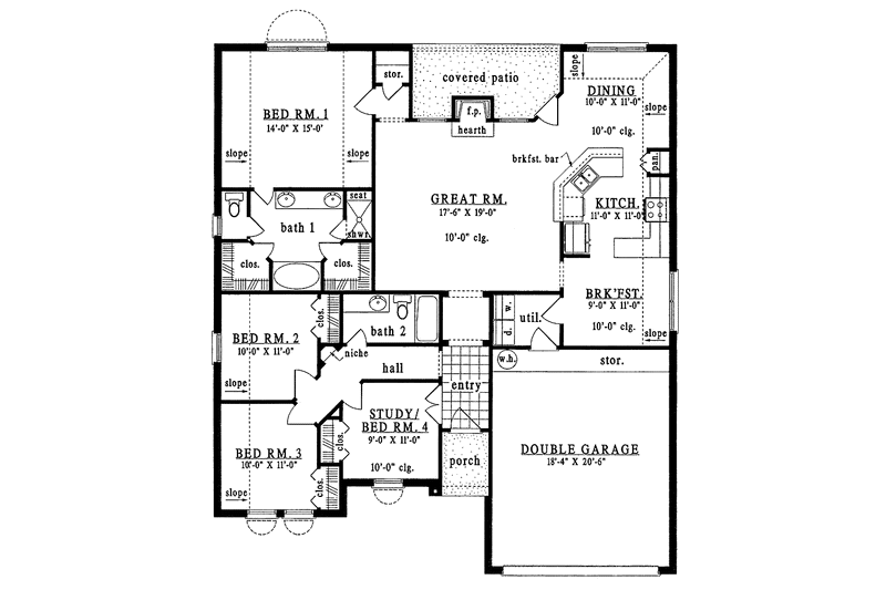 Home Plan - Floor Plan - Main Floor for Ranch House Plan #42-525 - 4 bed, 2 bath