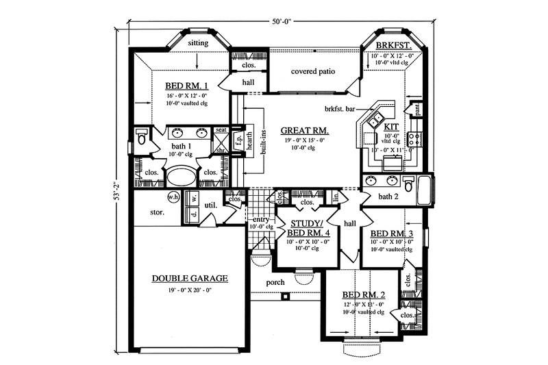 House Blueprint - Floor Plan - Main Floor for Country House Plan #42-701 - 3 bed, 2 bath
