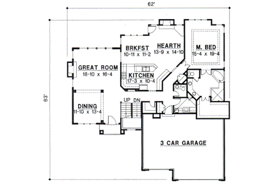 Floor Plan - Main Floor for Traditional House Plan #67-491 - 5 bed, 3.5 bath