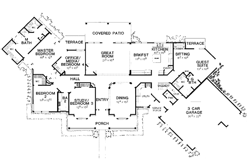 Dream House Plan - Floor Plan - Main Floor for Country House Plan #472-200 - 5 bed, 3.5 bath