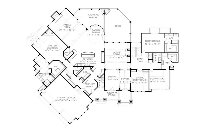 House Blueprint - Floor Plan - Main Floor for Craftsman House Plan #54-528 - 4 bed, 3.5 bath