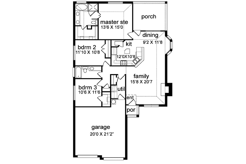 Home Plan - Floor Plan - Main Floor for Traditional House Plan #84-748 - 3 bed, 2 bath