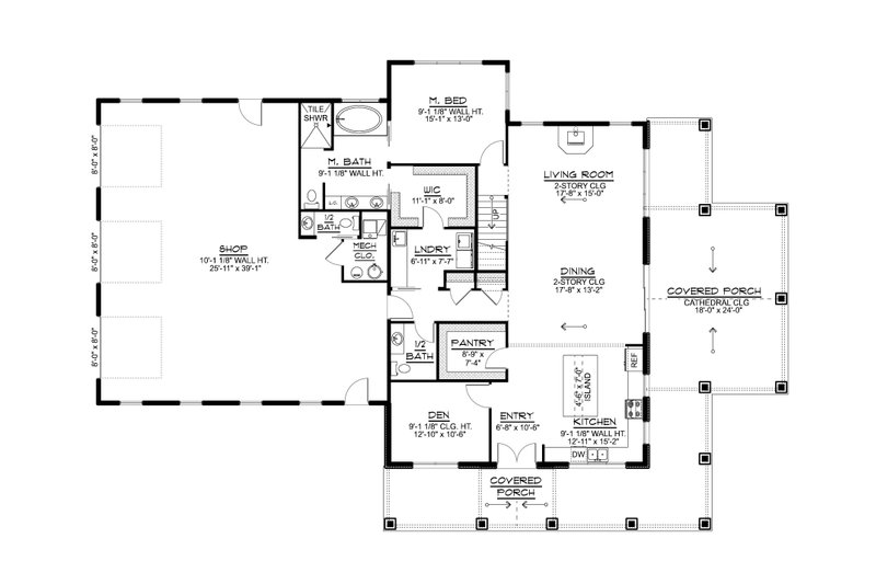 House Blueprint - Floor Plan - Main Floor for Barndominium House Plan #1064-401 - 3 bed, 3 bath