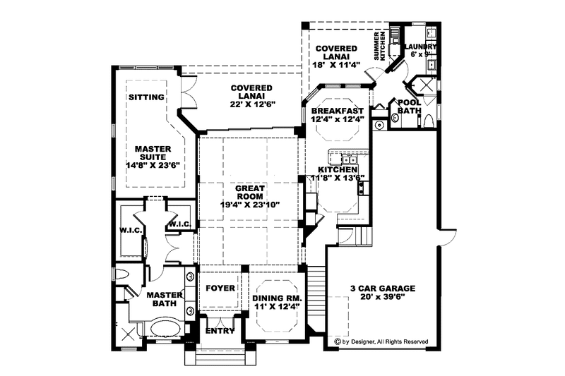 Architectural House Design - Floor Plan - Main Floor for Mediterranean House Plan #1017-7 - 3 bed, 4 bath