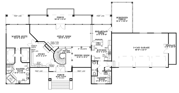 Home Plan - Mediterranean Floor Plan - Main Floor Plan #17-3075