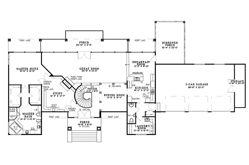 House Design - Floor Plan - Main Floor for Mediterranean House Plan #17-3075 - 3 bed, 2.5 bath