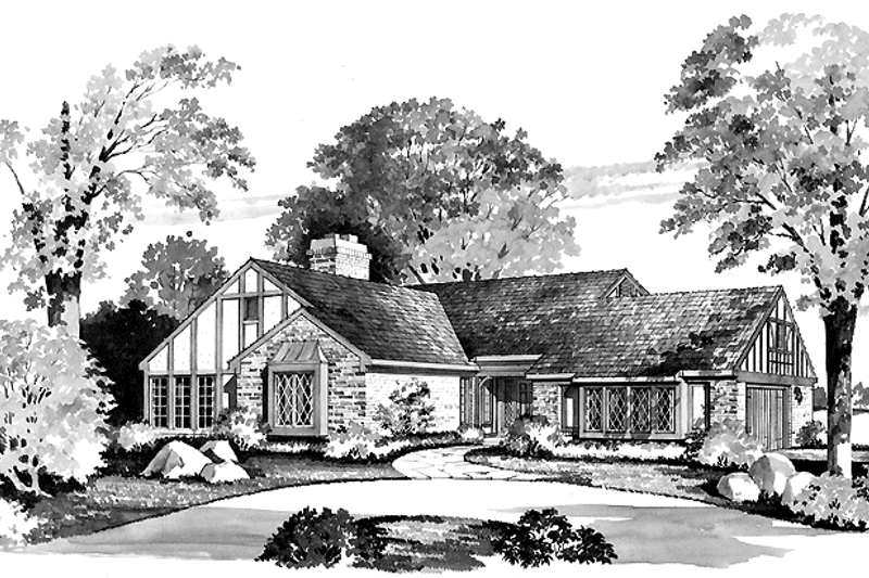 Home Plan - Tudor Exterior - Front Elevation Plan #72-736