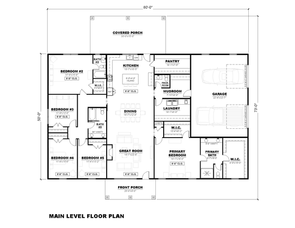Home Plan - Floor Plan - Main Floor for Barndominium House Plan #1117-46 - 5 bed, 3.5 bath