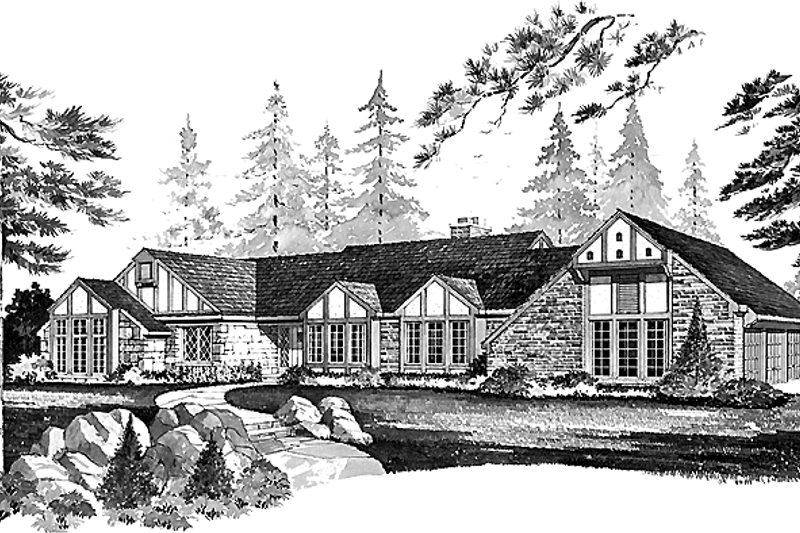 House Blueprint - Tudor Exterior - Front Elevation Plan #72-722