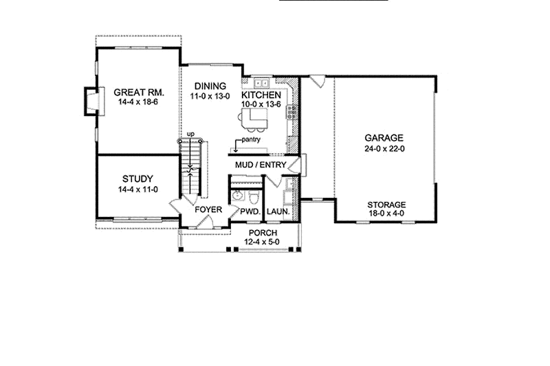 House Blueprint - Floor Plan - Main Floor for Classical House Plan #1010-12 - 4 bed, 2.5 bath