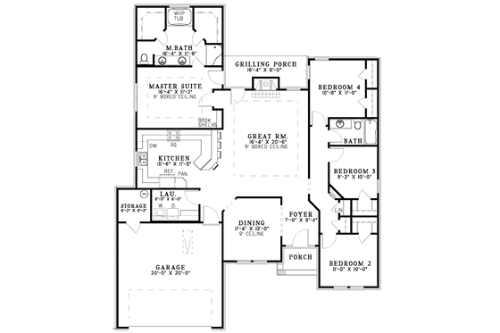 Floor Plan - Main Floor for Ranch House Plan #17-3179 - 4 bed, 2 bath