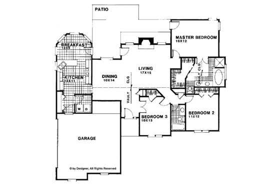 Floor Plan - Main Floor for Ranch House Plan #56-650 - 3 bed, 2 bath