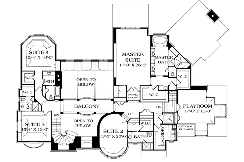 Dream House Plan - Floor Plan - Upper Floor for European House Plan #453-596 - 6 bed, 6.5 bath