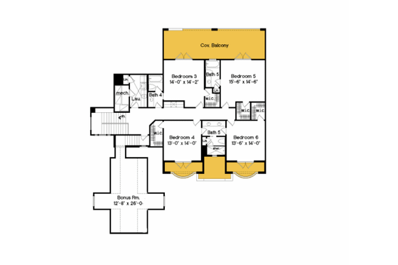 Floor Plan - Upper Floor for European House Plan #135-195 - 6 bed, 6.5 bath