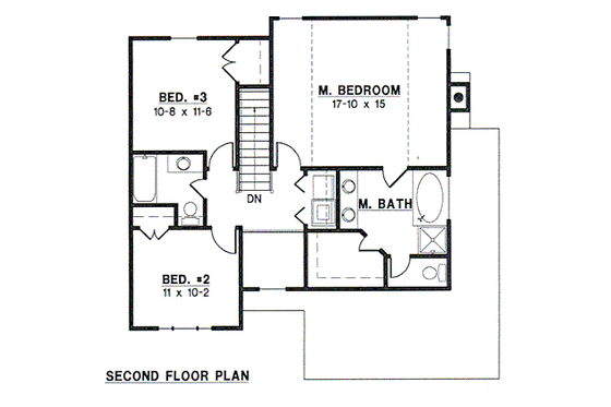 Floor Plan - Upper Floor for Traditional House Plan #67-475 - 3 bed, 2.5 bath