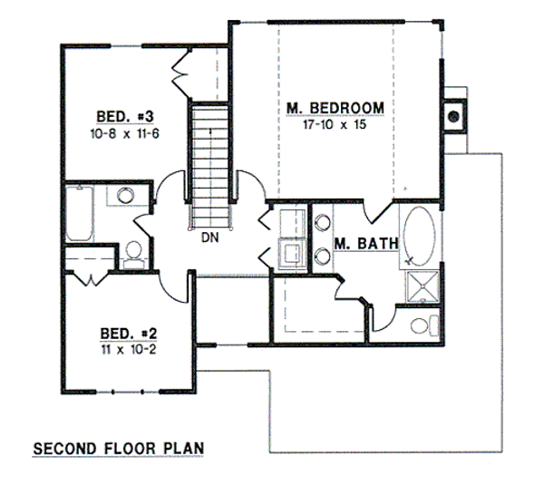 Floor Plan - Upper Floor for Traditional House Plan #67-475 - 3 bed, 2.5 bath