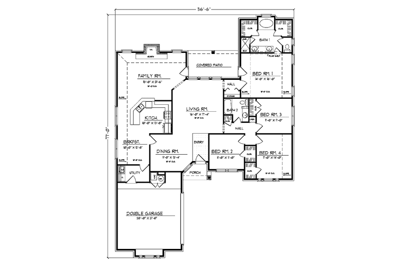 House Design - Floor Plan - Main Floor for Country House Plan #42-627 - 4 bed, 2 bath