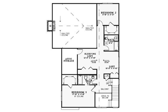 Floor Plan - Upper Floor for Craftsman House Plan #17-3382 - 3 bed, 3.5 bath