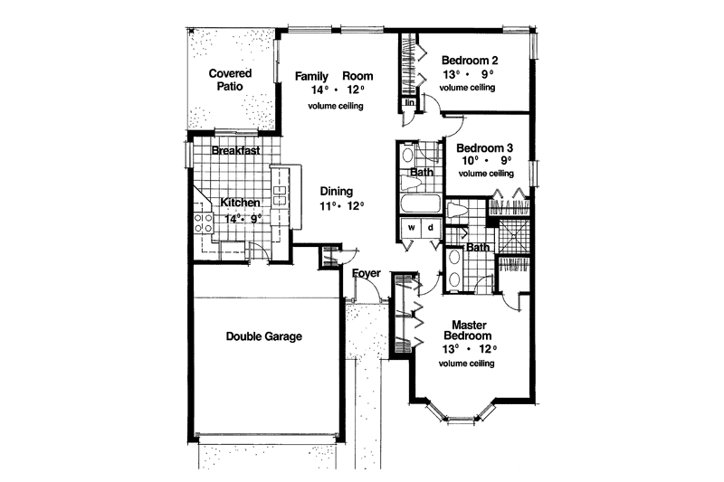 House Blueprint - Floor Plan - Main Floor for Mediterranean House Plan #417-460 - 3 bed, 2 bath