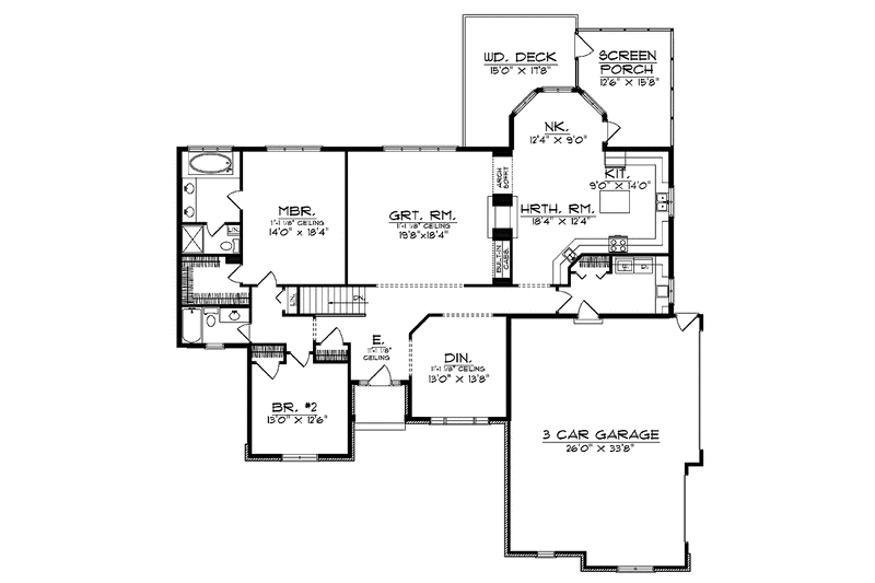 Architectural House Design - Floor Plan - Main Floor for Mediterranean House Plan #70-1381 - 2 bed, 2 bath