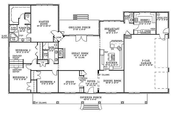 Floor Plan - Main Floor for Country House Plan #17-2680 - 4 bed, 2.5 bath