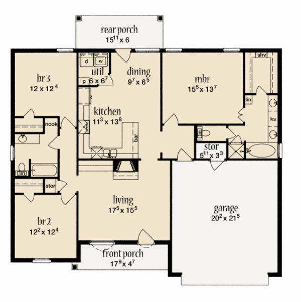 Home Plan - Southern Floor Plan - Main Floor Plan #36-498