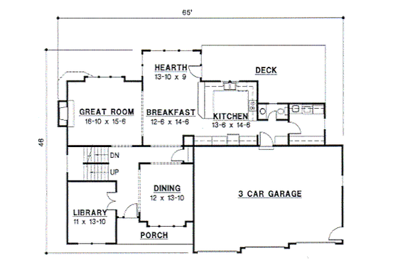 Floor Plan - Main Floor for Traditional House Plan #67-413 - 4 bed, 3.5 bath